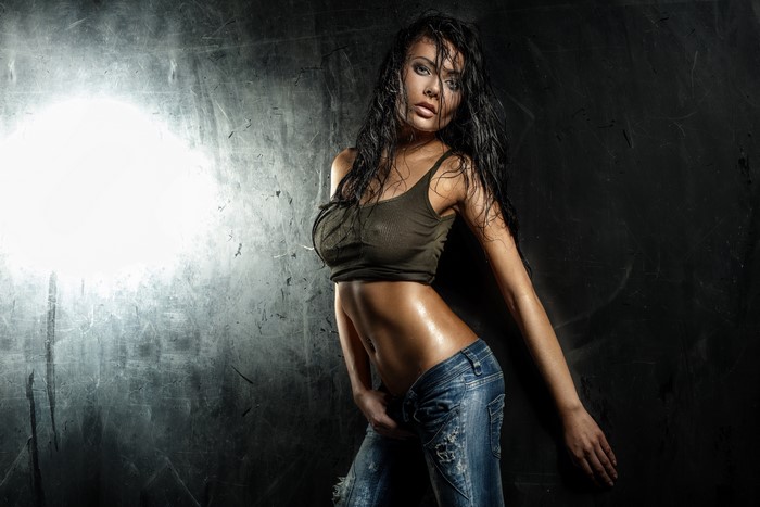 Brunette Girl in Jeans Pose 4K