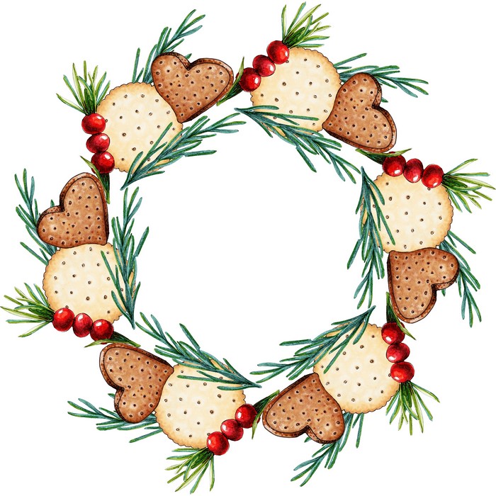 Christmas wreath with cookies and berries