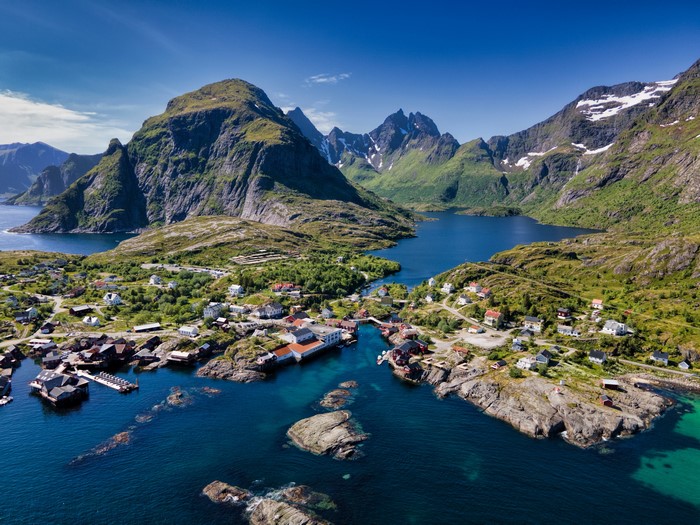 4K Norway Lofoten Mountains and Village