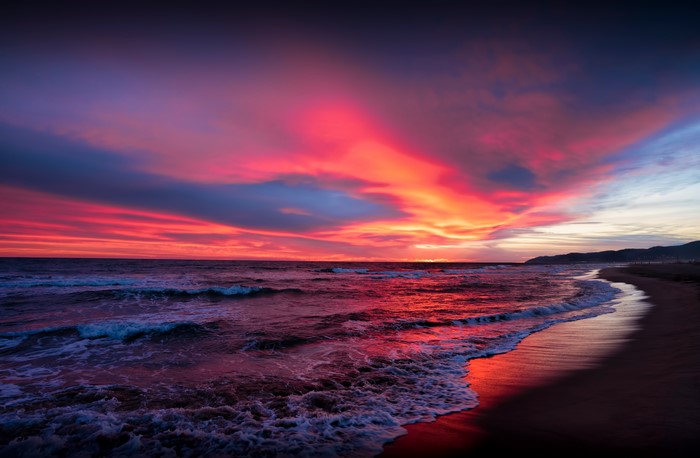 Sunset over the sea in Catalonia, Spain