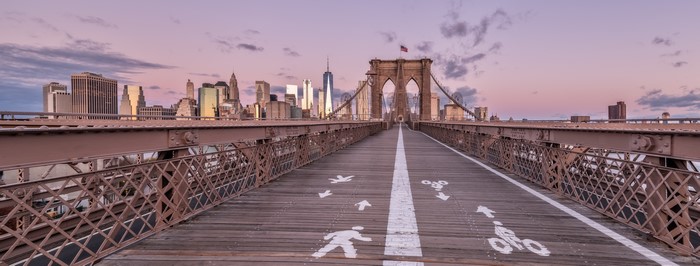 Brooklyn Bridge Panorama with New York City Skyline
