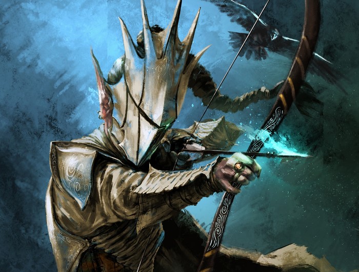 Elf Archer with Glowing Arrow and Raven