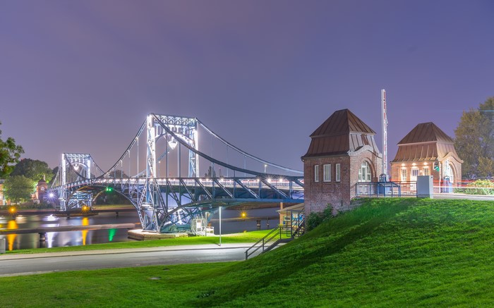Kaiser Wilhelm Bridge over the Moselle River at night