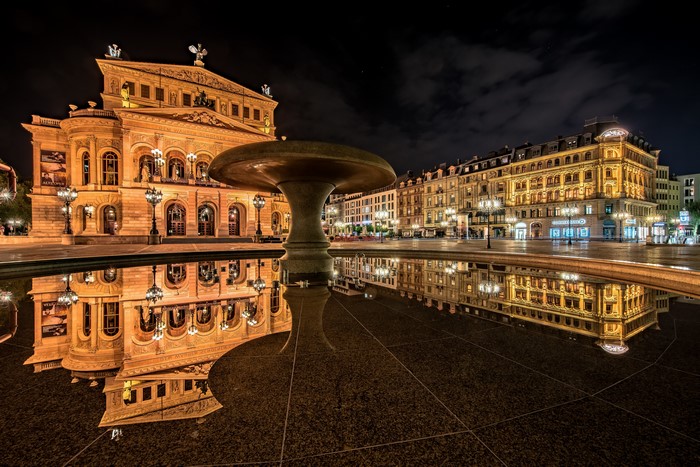 Old Opera Frankfurt Germany at Night with Reflection