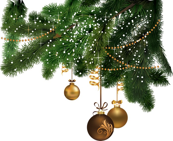 Christmas tree branches with ornaments and beads