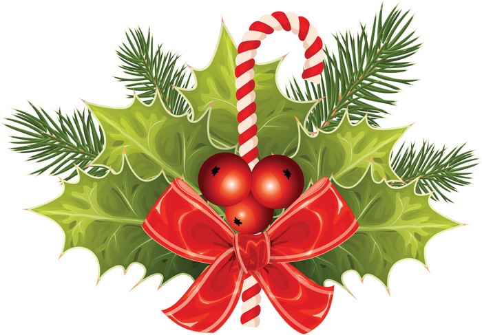 Christmas Holly with Candy Cane and Berries
