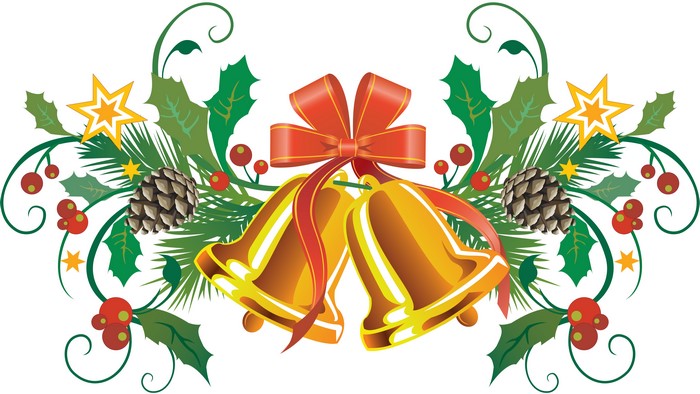 Christmas Bells with Holly and Pine Cones