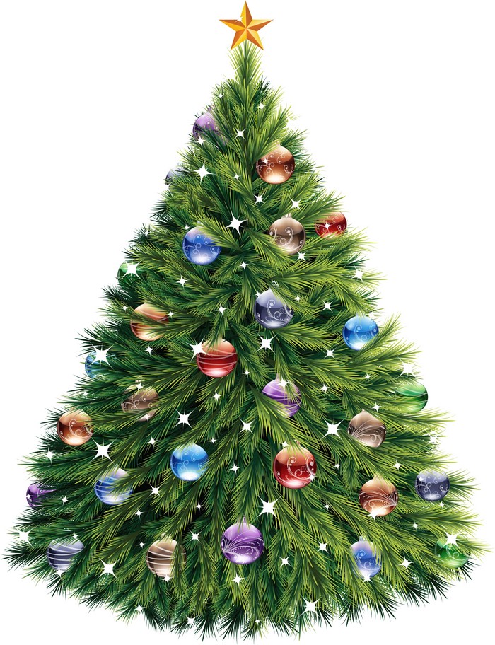 Decorated Christmas tree with ornaments and star