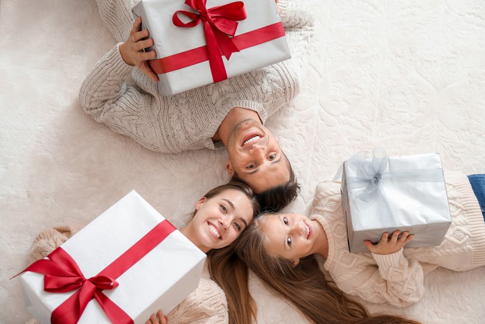 Family with Christmas Gifts