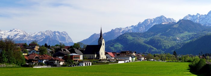 Panorama of a village in the Alps, Austria
