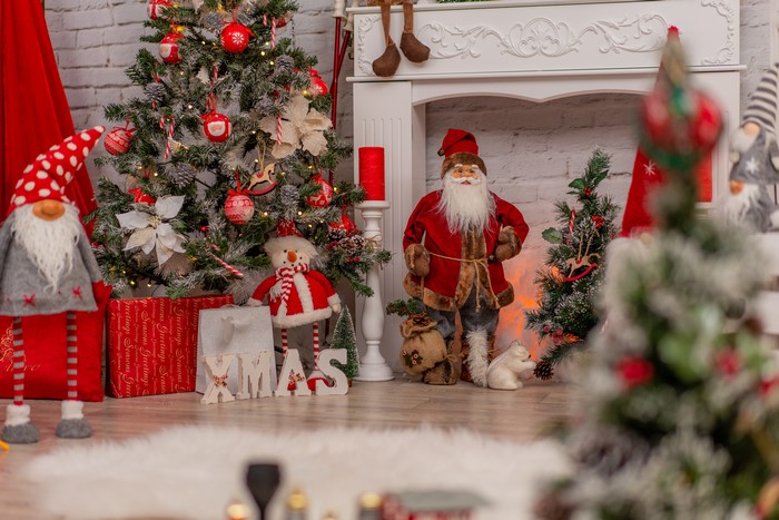 Christmas scene with Santa Claus and Christmas tree