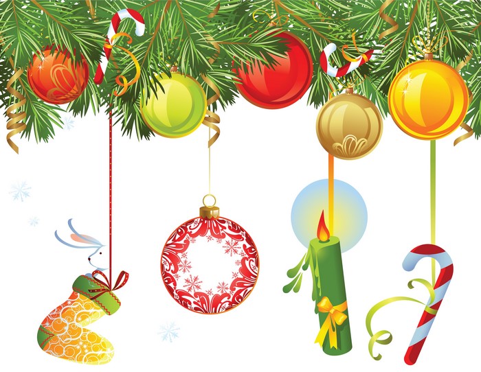 Christmas Ornaments and Decorations on Fir Branches