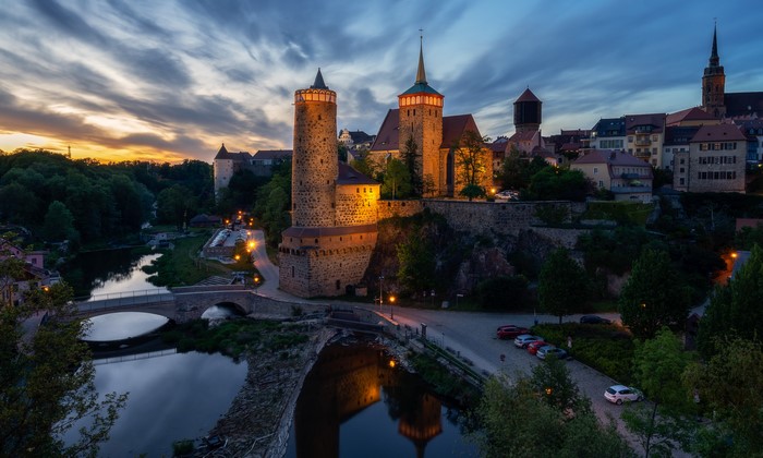 Bautzen Germany at Dusk with Castle and River