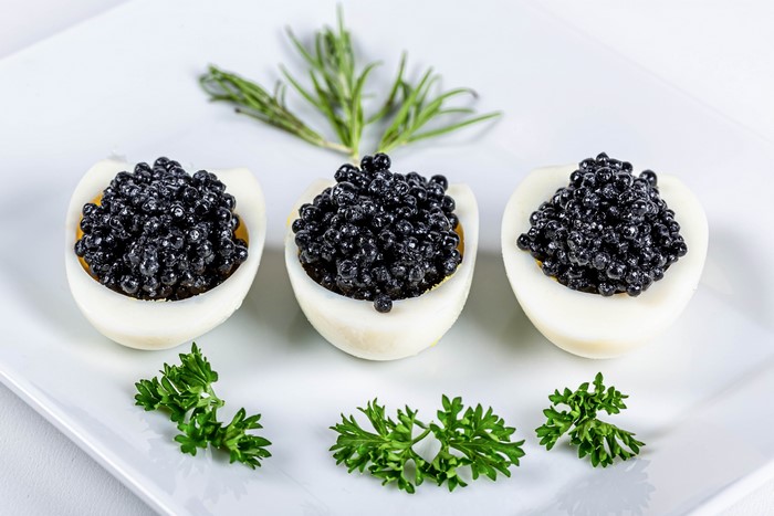 Deviled Eggs with Caviar and Garnish