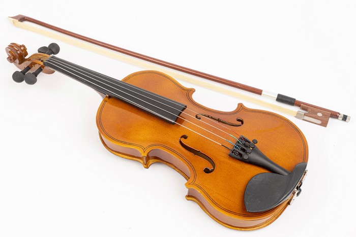 Violin and Bow on White Background