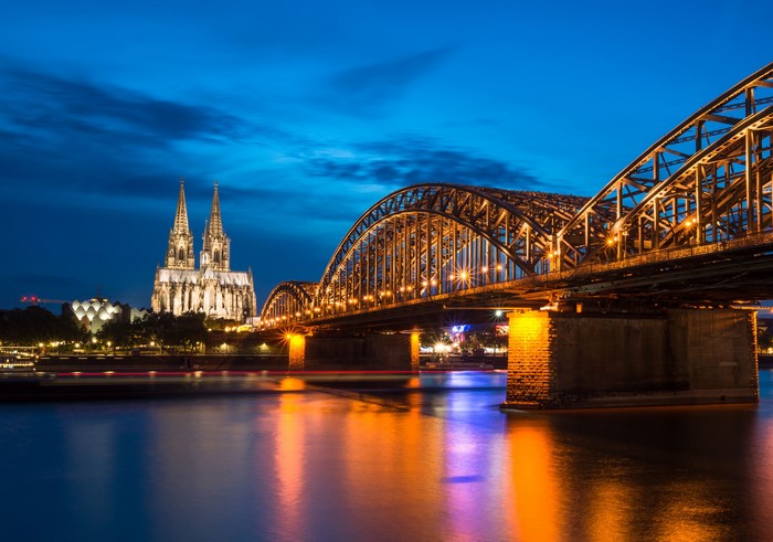 Hohenzollern Bridge and Cologne Cathedral at Dusk
