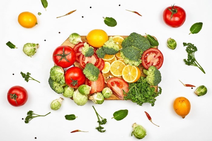 Vegetables and Fruits on White Background