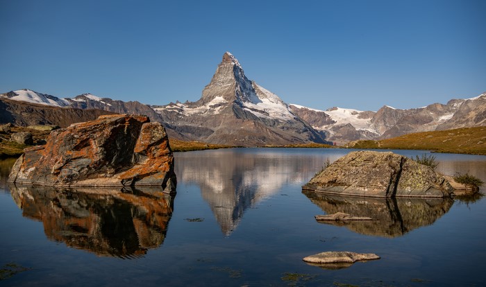 Matterhorn reflected in Stellisee lake, Zermatt, Switzerland
