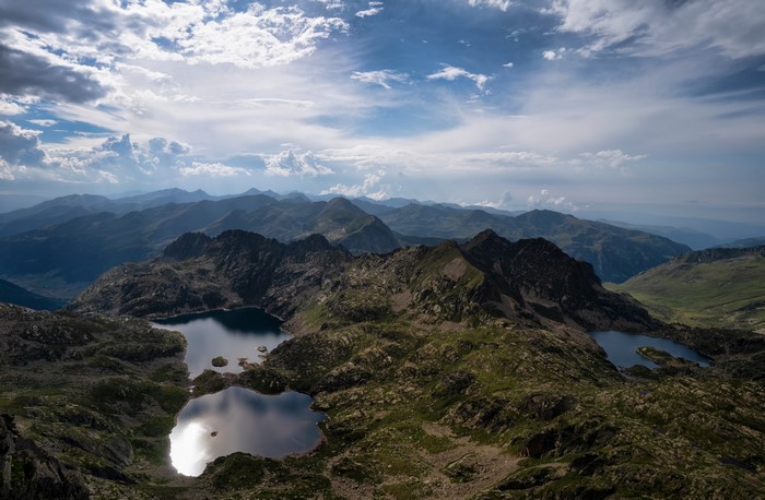 Juclar Lakes, Andorra Mountains with Sky and Clouds