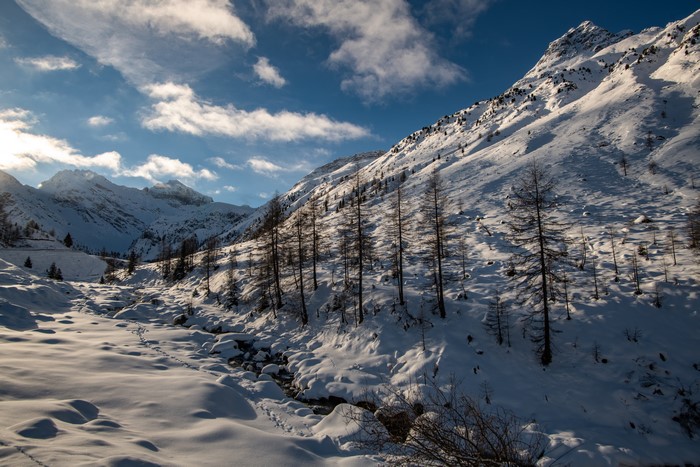 Snowy Mountains in Sertigtal, Switzerland