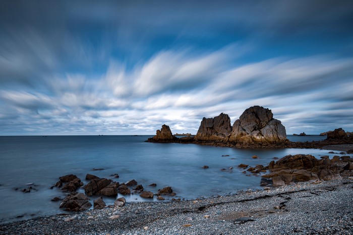 Bretagne Coast with Crags and Streaking Clouds