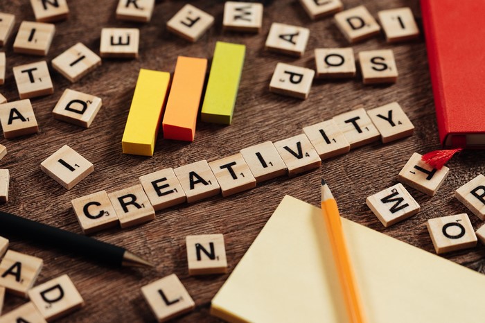 Creativity spelled with Scrabble tiles
