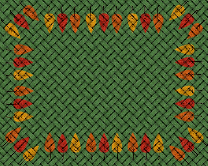 Autumn Leaves Border on Green Woven Texture