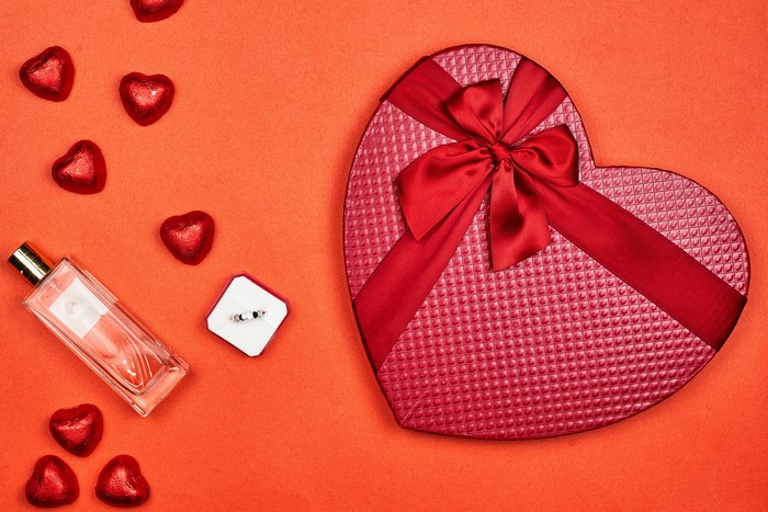 Valentine's Day heart gift box with perfume and ring