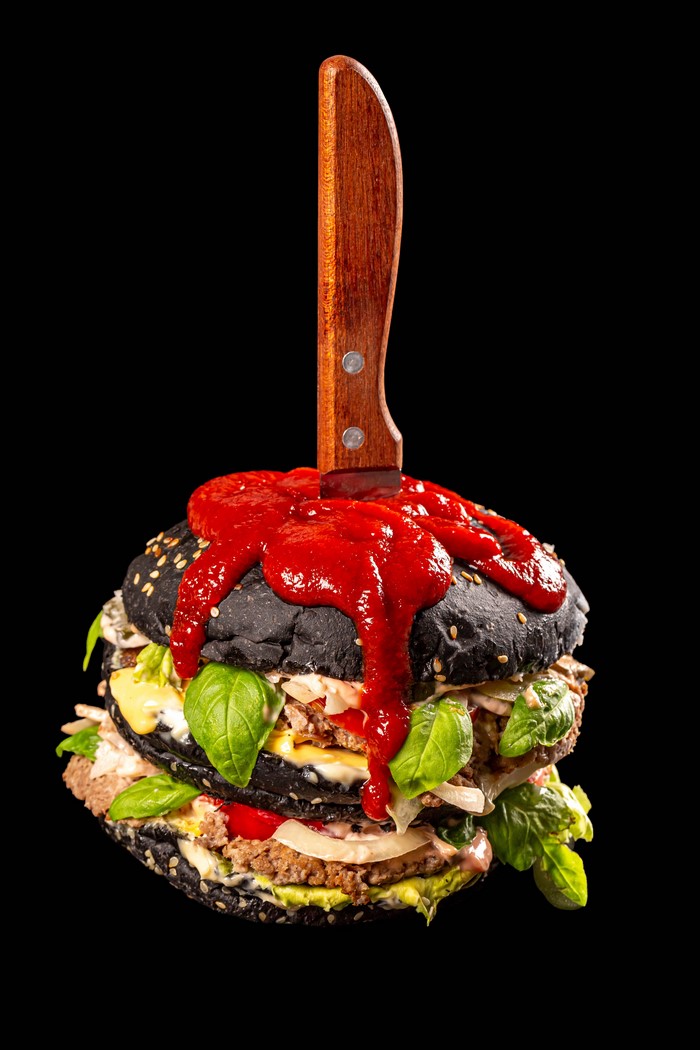 Hamburger with Ketchup and Knife
