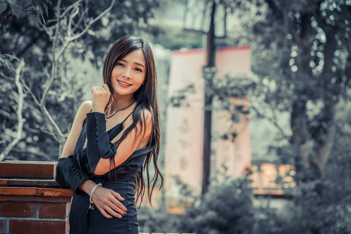 4K Portrait of Asian Brunette Girl Smiling