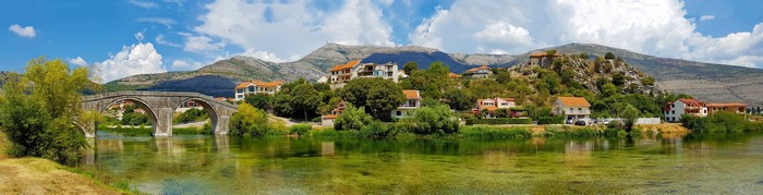 Panorama of Trebinje, Bosnia and Herzegovina with bridge and river