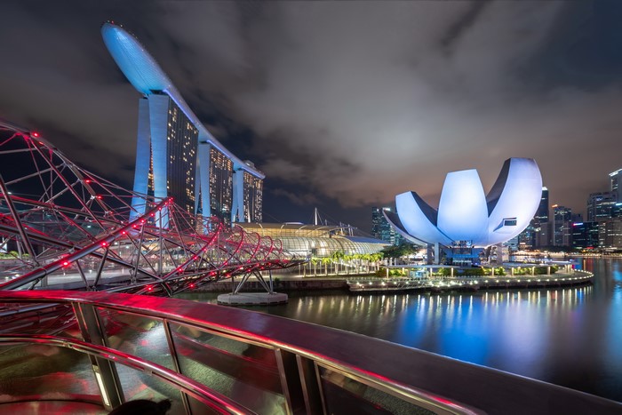 Helix Bridge and Marina Bay Sands at Night, Singapore