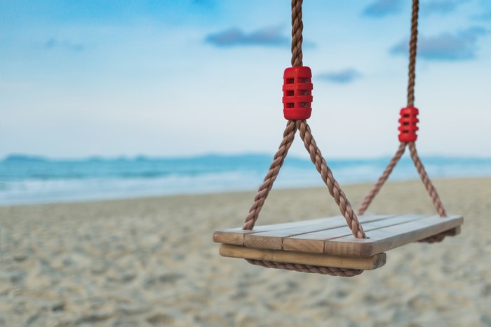 Swing on a beach with ocean background