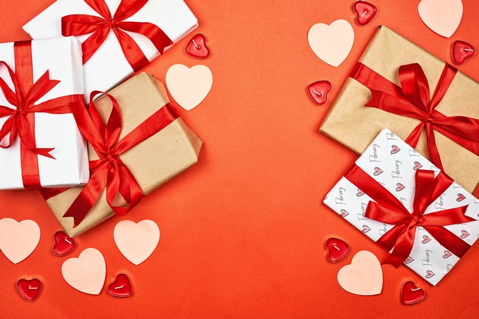 Valentine's Day gifts with heart candles and hearts
