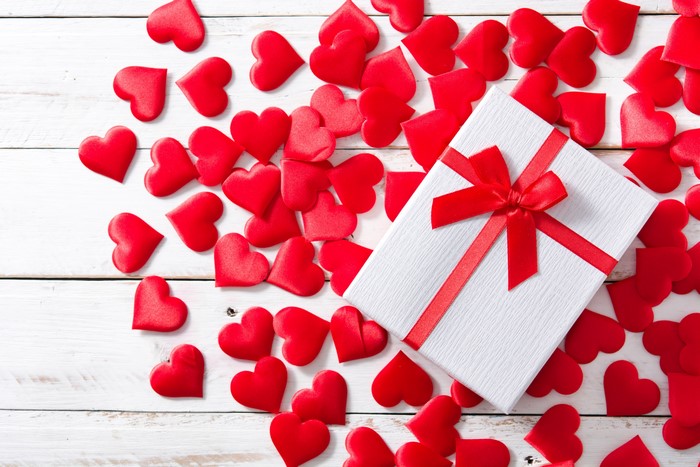 Valentine's Day gift with red hearts