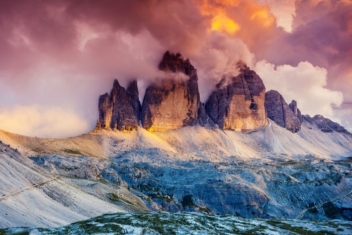 4K View of Tre Cime di Lavaredo in Dolomites