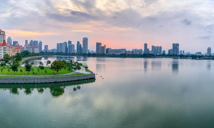 Tanjong Rhu Singapore skyline and waterfront at sunset