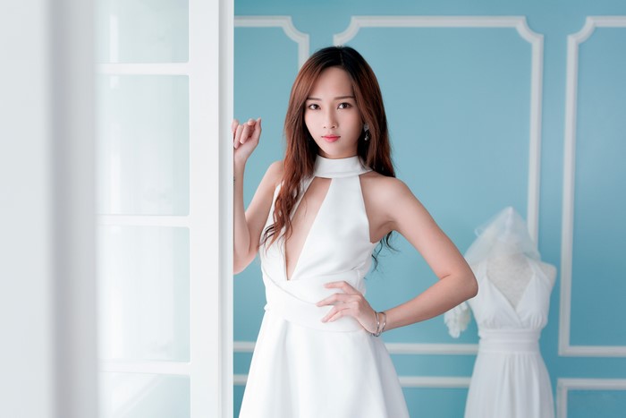 4K Asian Woman in White Dress