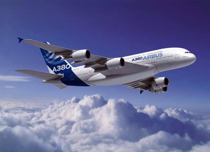 Airbus A380 Airplane Flying Above Clouds