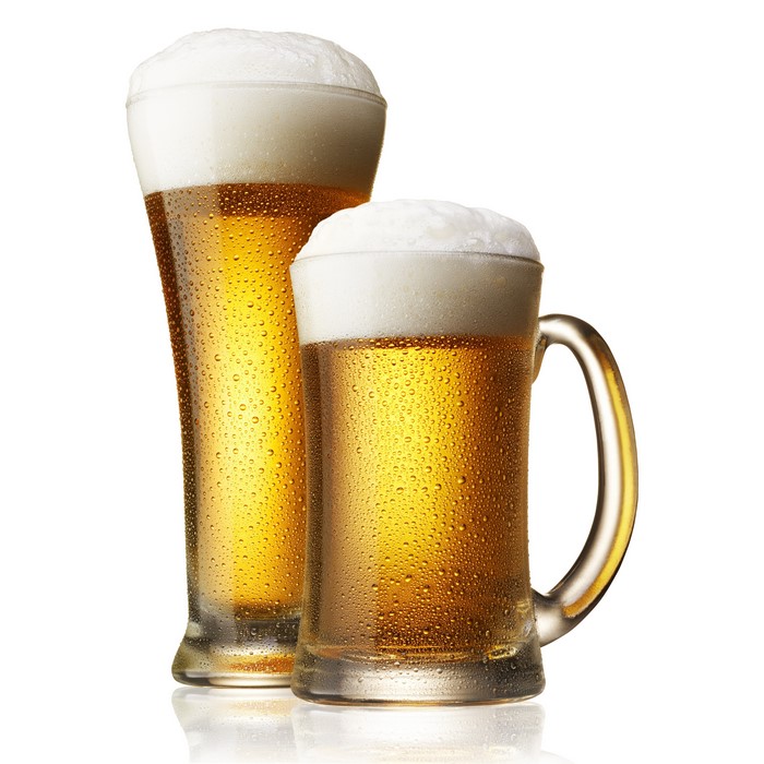 Two glasses of beer with foam