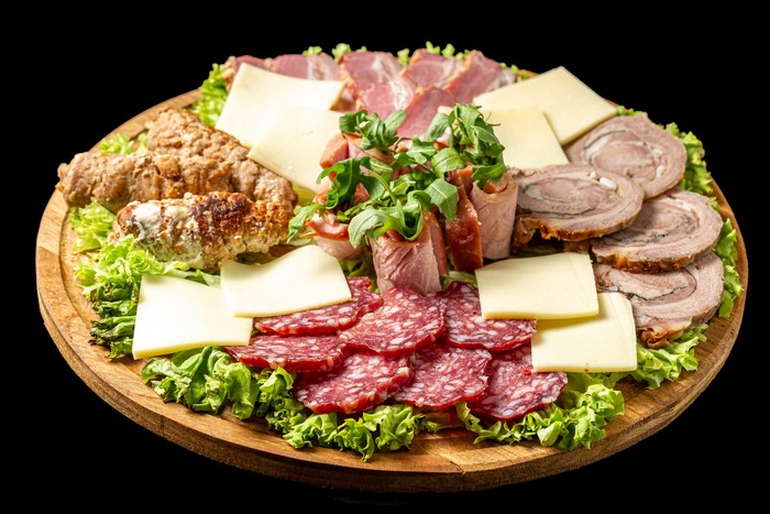 Meat and cheese platter with lettuce