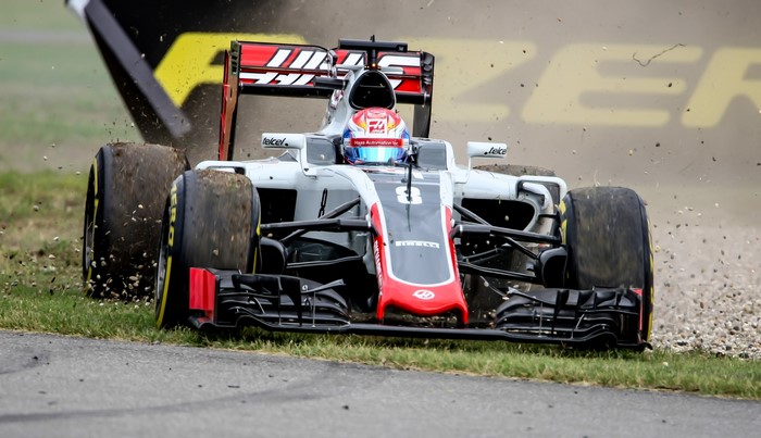 Romain Grosjean in Haas F1 car on track