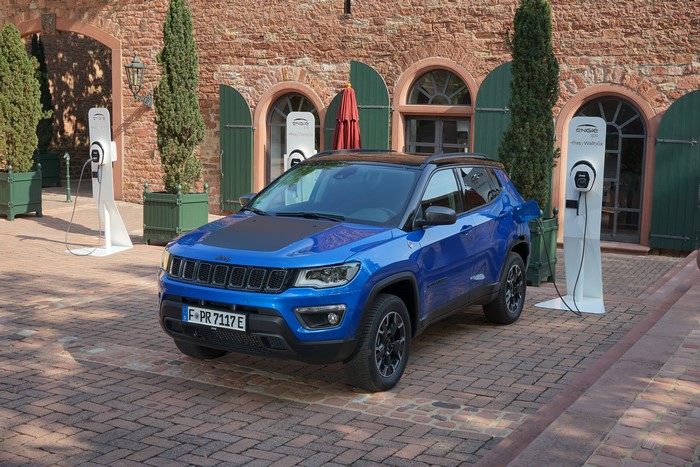 Blue Jeep Compass Trailhawk 4xe charging