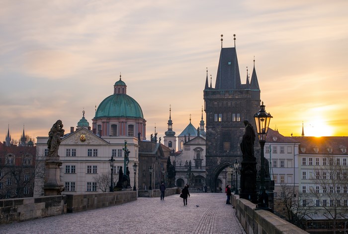 Charles Bridge at Sunrise, Prague, Czech Republic