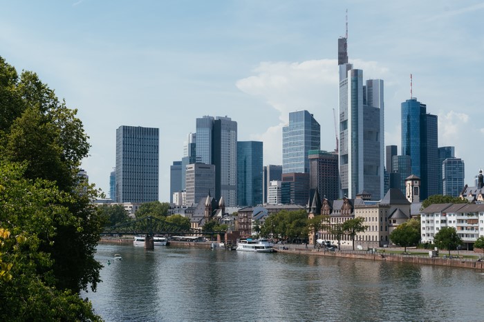 Frankfurt Skyline with River and Bridge, Germany