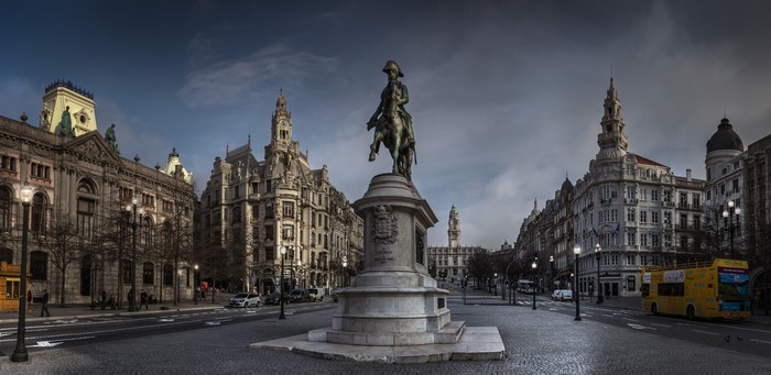Equestrian statue in Porto, Portugal town square