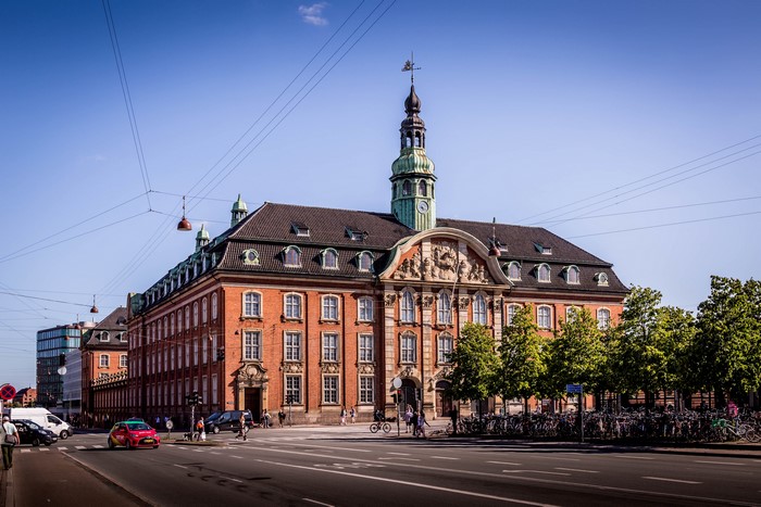 Copenhagen, Denmark: Historic Building with Clock Tower