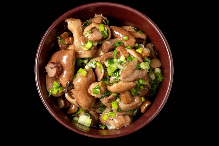 Mushrooms with Scallions in a Bowl