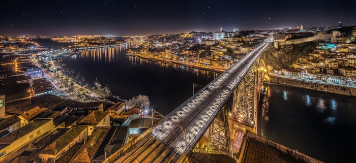 Porto panorama at night with Dom Luís I Bridge