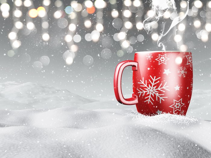 Red Christmas Mug with Snowflakes in Snow